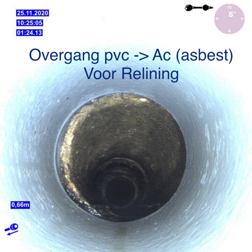 Camerabeeld overgang van pvc naar asbest - RIR Leidingtechniek B.V. riool-rir-riooltechniek-kous-relining-inliner-relining
